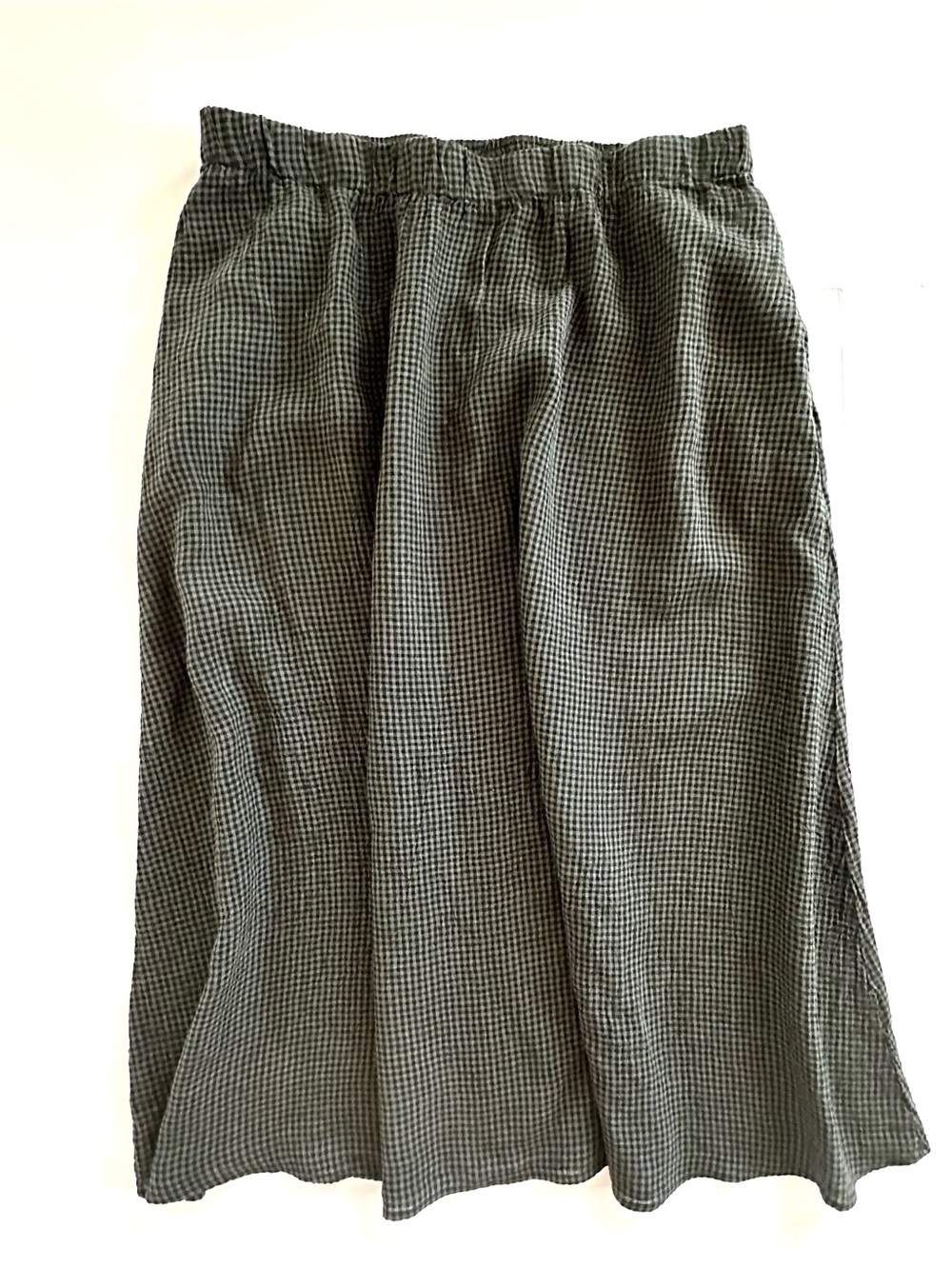 Eileen Fisher Gathered Organic Linen Maxi Skirt Black & Grey Check | XL | EUC - Picture 3 of 9